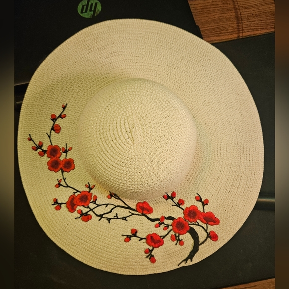 Sun n' Sand Floppy Hat - Cherry Blossom Applique - Picture 1 of 4